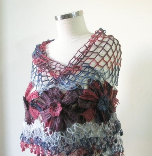 SALE Multicolor Flower Very Soft and Chic Triangle Shawl  Gift For Her