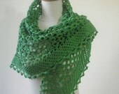 Crochet Shawl. New Green Lace Stole Shawl. Scarf Wrap. Spring Fashion. READY TO SHIPPING