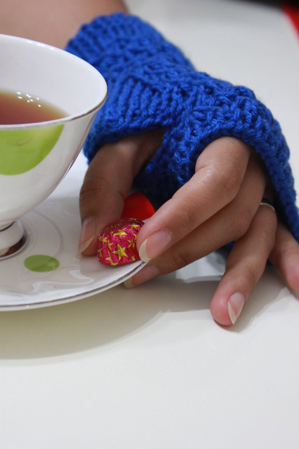 Sapphire Blue  Fingerless Gloves Cobalt Fresh winter fashion. READY TO SHIPPING
