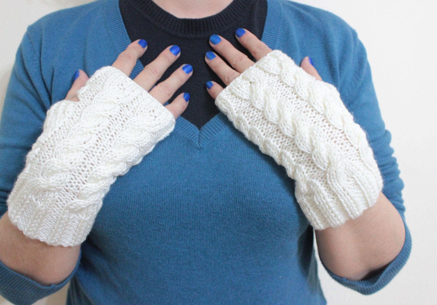 EXPRESS DELIVERY, Ivory Fingerless Gloves Gift For Her NEW winter fashion.  Winter Accessories Holiday Trends For Women For You