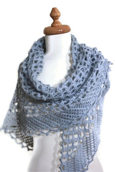 Shawl Grey Mohair Shawl Crochet Triangle Stole Wrap Scarf winter fashion. READY TO SHIPPING