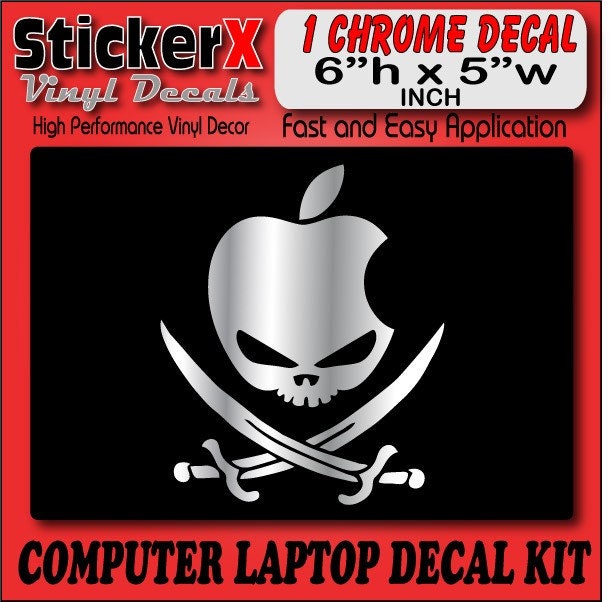 APPLE SKULL HACKINTOSH SWORD LOGO MIRROR CHROME DECAL STICKER