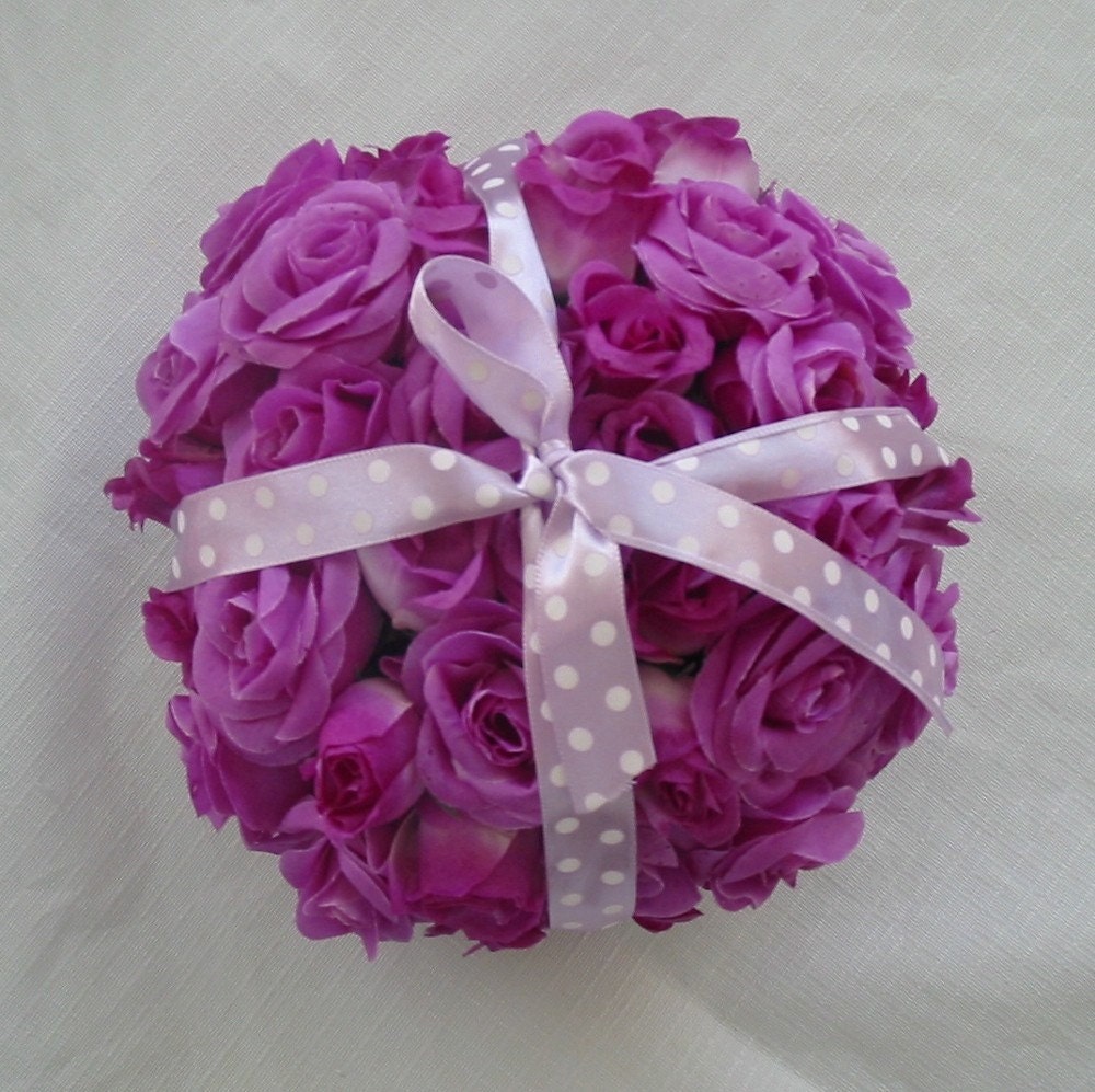 Purple Rose Buds Square Ring Bearer Pillow with Lavender Ribbon Accent