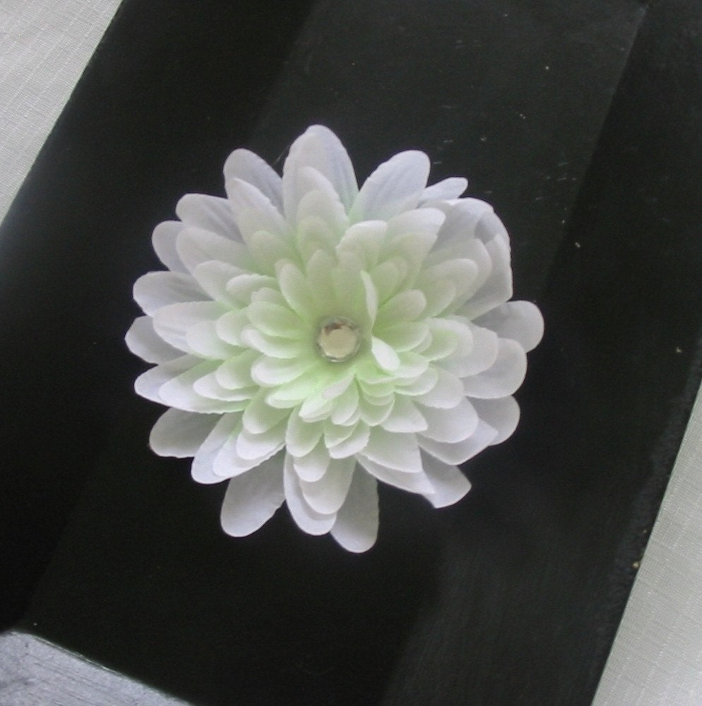White and Green Dahlia Flower Alligator Hair Clip -- one dollar only