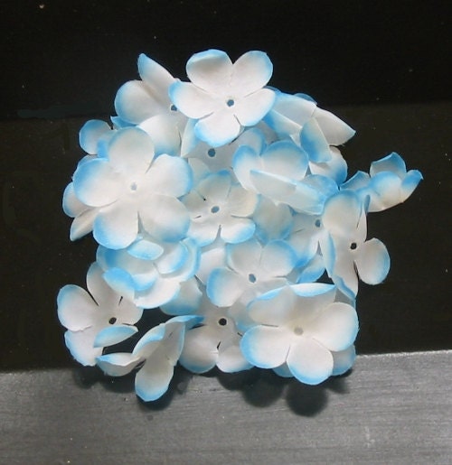100 Light Blue and White Cherry Blossom Artificial Silk Flower Petals