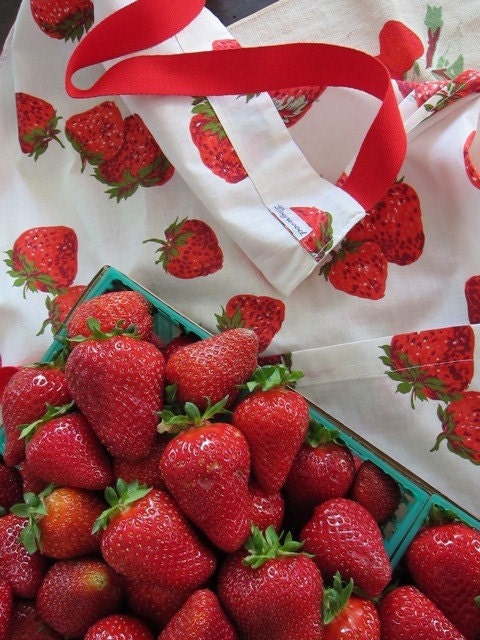 Vintage Beautiful Vibrant Strawberry Fabric Apron