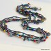 Beaded Crochet Necklace or Cuff, Multi-strand Silk with Antiqued Silver Disks and Multicolored Glass, Long Silk Chain