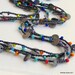 Beaded Crochet Necklace or Cuff, Multi-strand Silk with Antiqued Silver Disks and Multicolored Glass, Long Silk Chain
