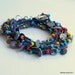 Beaded Crochet Necklace or Cuff, Multi-strand Silk with Antiqued Silver Disks and Multicolored Glass, Long Silk Chain