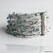 Gray and Teal Crocheted Cuff, Wide Thick Cotton Bracelet with Teal and Crystal Beads, Artist's Original Fiber Cuff