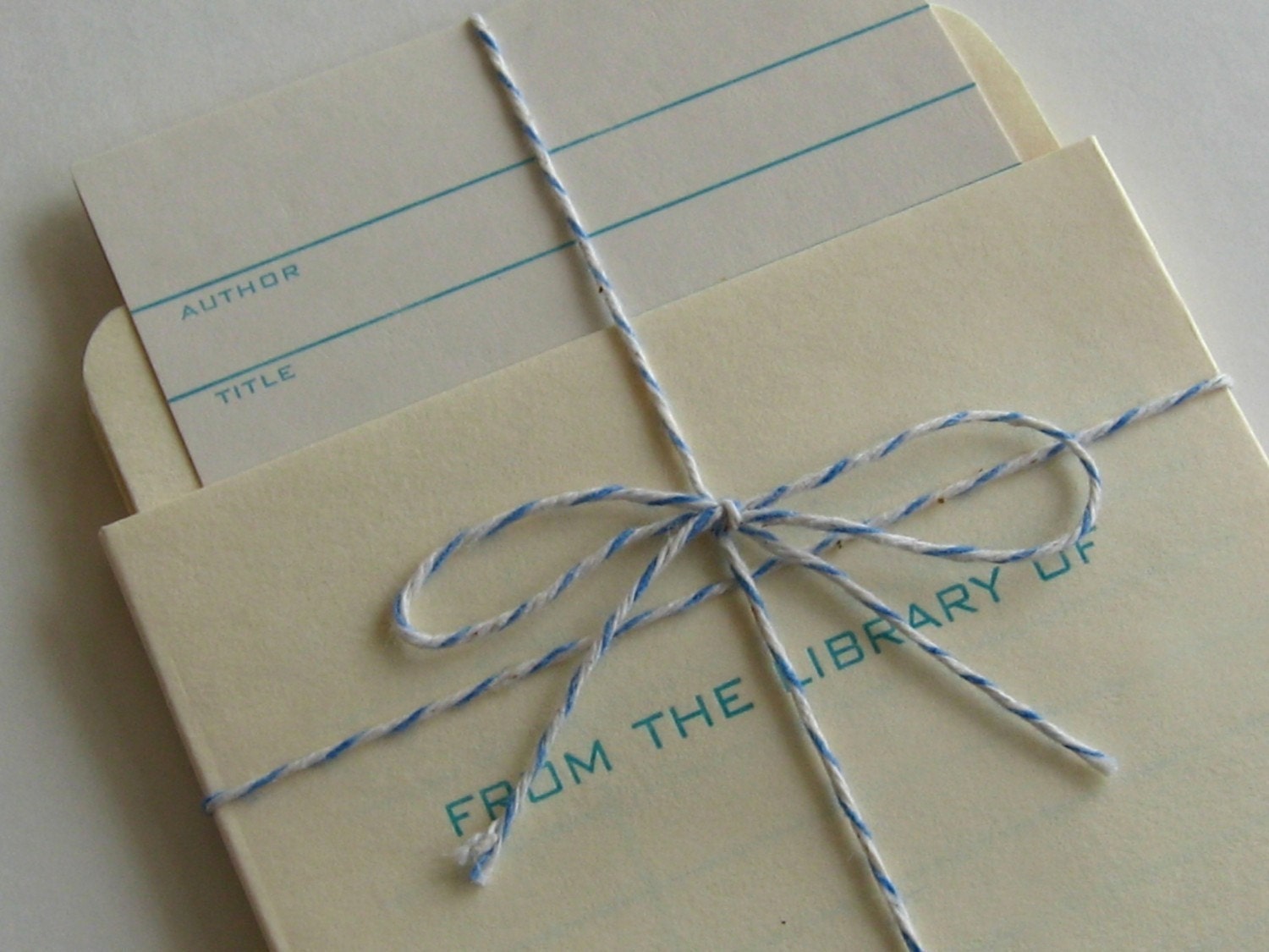 Letterpress printed library card and pocket set of 5