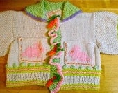 Bunny Cardigan With Swirls and Carrots.A One Of A Kind Creation. 6-18 months