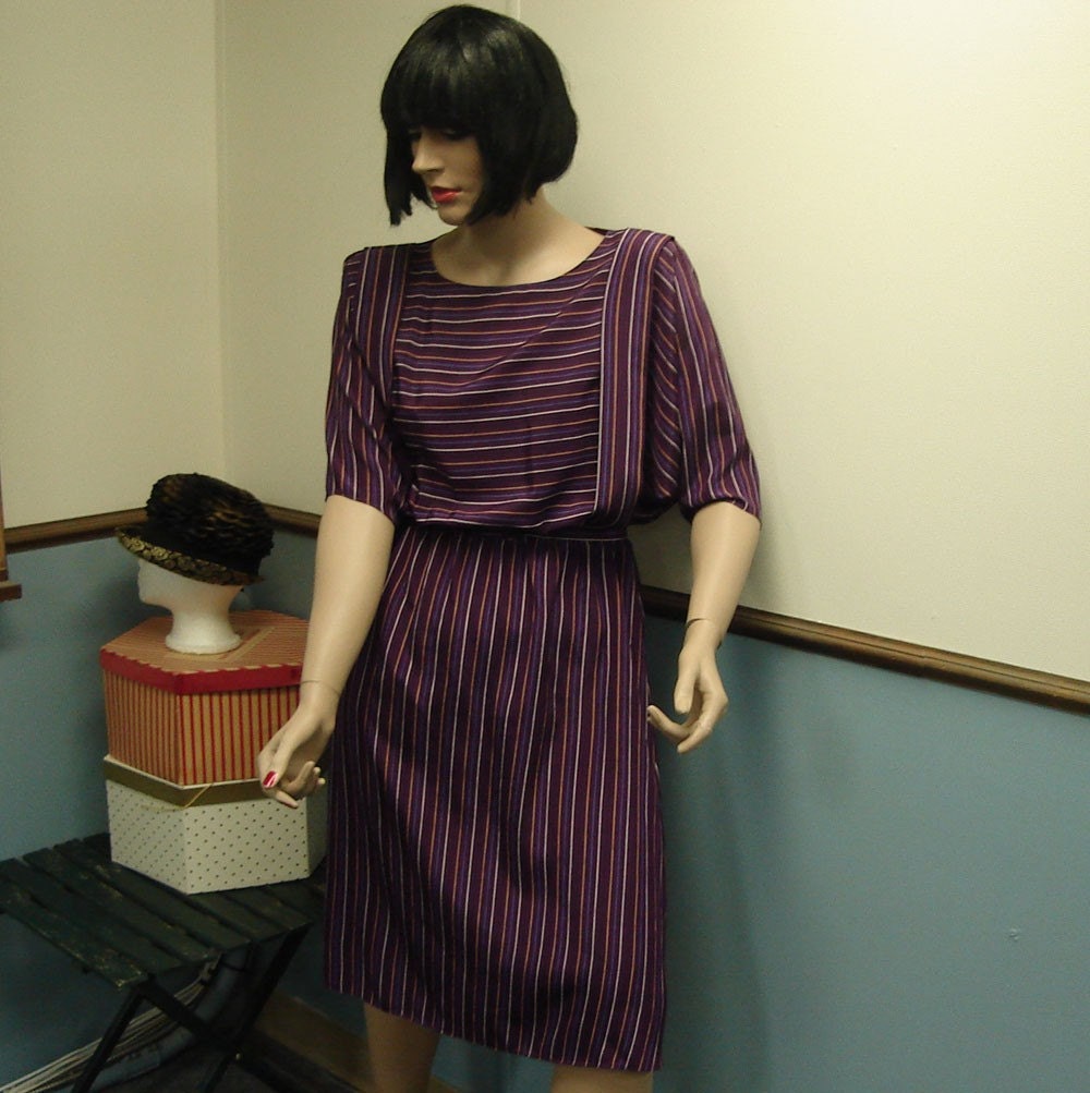 Vintage 1980s Purple Striped Dress Size 12