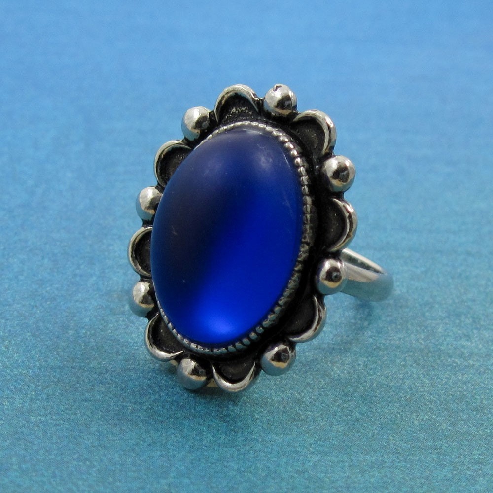 Cobalt Blue Lucite Moonglow Ring - "Ring of the Dragon Rider" Bright Blue Adjustable Ring