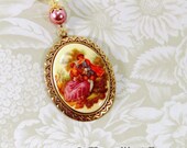 Vintage Style Pink & Yellow Necklace, Victorian Garden Beaded Necklace - "My Beloved" Romantic Jewelry w Lampwork Glass, Pearls, Butterflie
