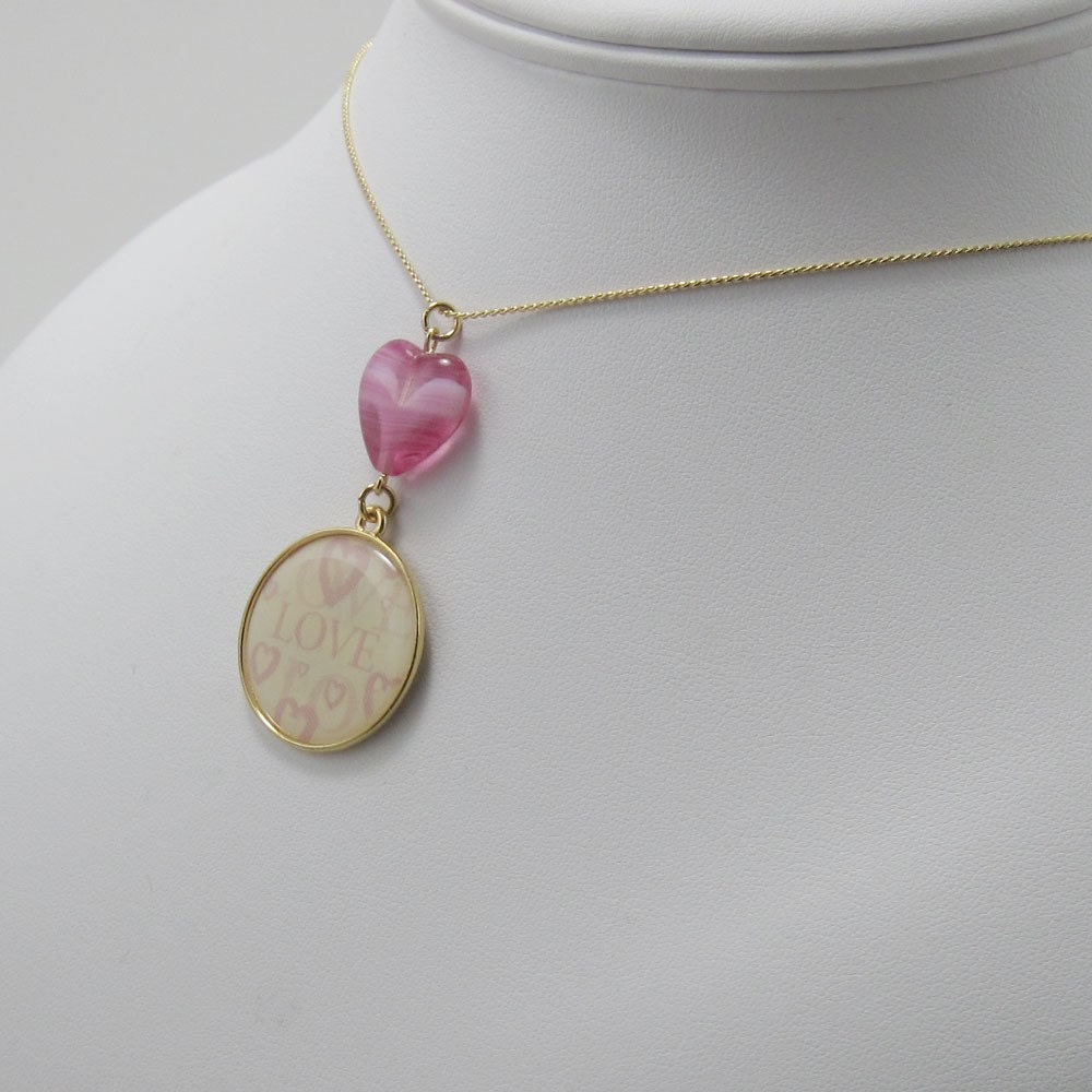 Love Themed Charm Necklace and Earring Set Ivory Pink - Whole Lotta Love