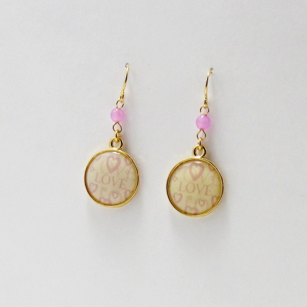 Love Themed Charm Necklace and Earring Set Ivory Pink - Whole Lotta Love