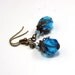 Blue Earrings - Czech Glass w Antiqued Brass - Grace