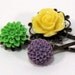 Flower Hairpins in Green, Yellow, and Purple - "Fancy Colors" Floral Hair Accessories, Colorful Bobby Pins