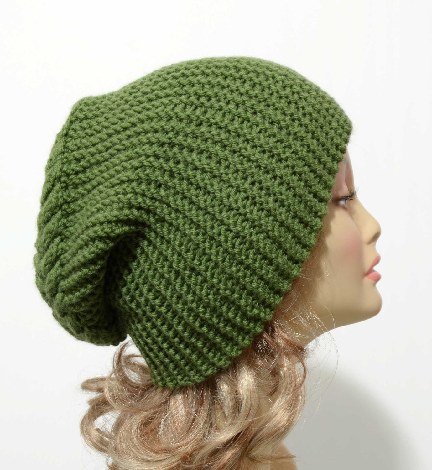 Slouchy Knit Hat  Slouchy Beanie in Green Color