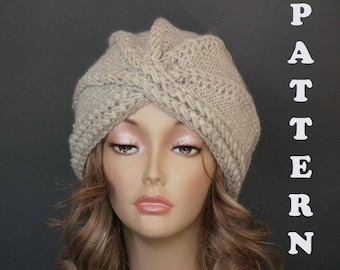 Digital File / Knit PATTERN:Turban Cloche Vintage Style Hat PDF PATTERN / Digital File