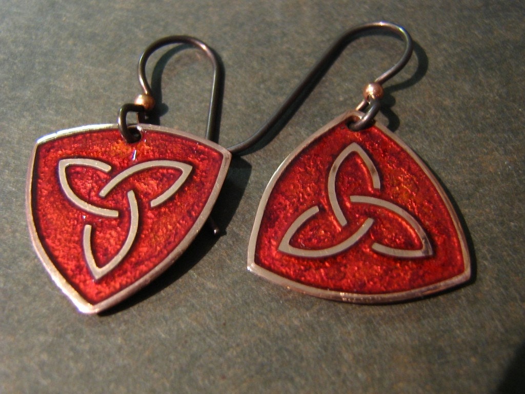 Small Triangle Celtic Knotwork Enamel Earrings