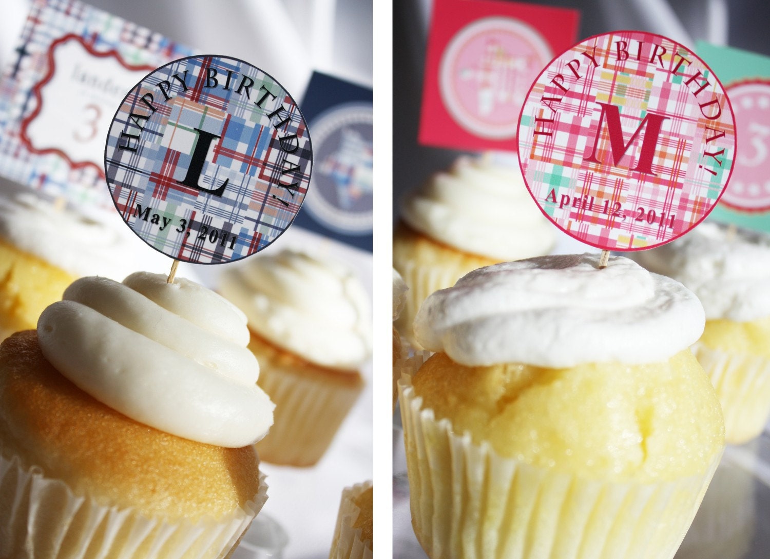 BIRTHDAY MADRAS Printable Cupcake Toppers - Blue or Pink Il_170x135