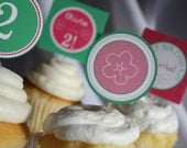 SPRING FLOWERS Printable Cupcake Toppers - Pink and Green