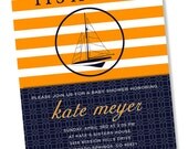 PREPPY NAUTICAL Printable Party Invitation - Navy and Orange