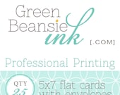 25 Professionally Printed 5x7 Flat Postcards (Smooth, Pearl or Linen Finish) with Envelopes