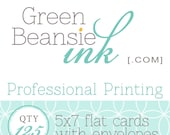 125 Professionally Printed 5x7 Flat Postcards (Plain, Pearl, Linen Finish or Recycled Paper) with Envelopes