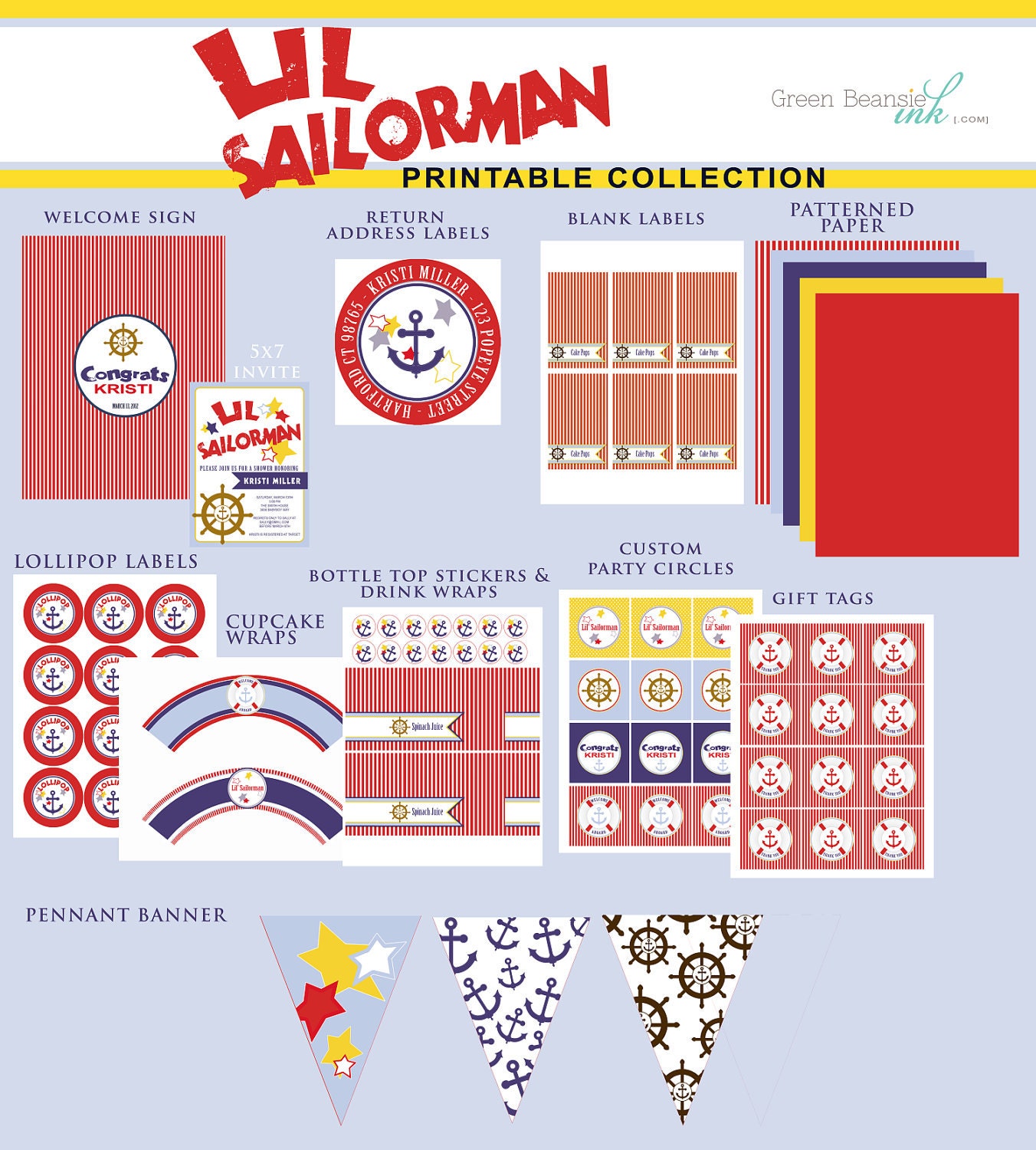 NAUTICAL SAILOR MAN Printable Party Decor Package and Invitation Il_170x135