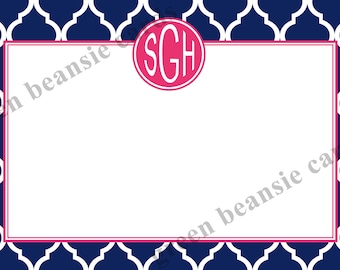MODERN NAVY & PINK Monogram 4" x 5.5" Printable Flat Card