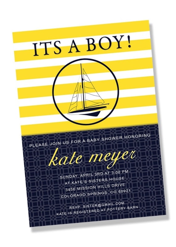 PREPPY NAUTICAL Printable Party Invitation - Navy and Yellow Il_570xn