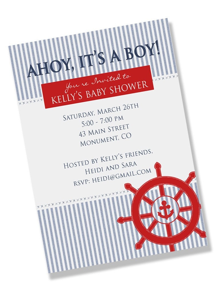 NAUTICAL SEERSUCKER Printable Party Invitation - Choose Anchor, Sailboat, or Ship Wheel Il_570xn
