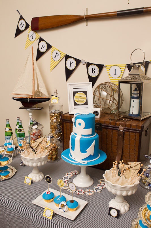 PREPPY NAUTICAL Printable Party Decor Package and Invitation - Navy and Yellow Il_570xn