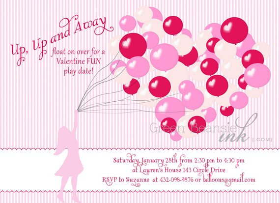VALENTINE HEART & BALLOONS Party Invitation Il_570xn