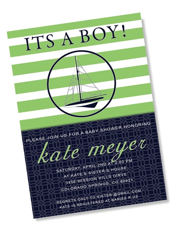 PREPPY NAUTICAL Printable Party Invitation - Navy and Kelly Green Il_570xn