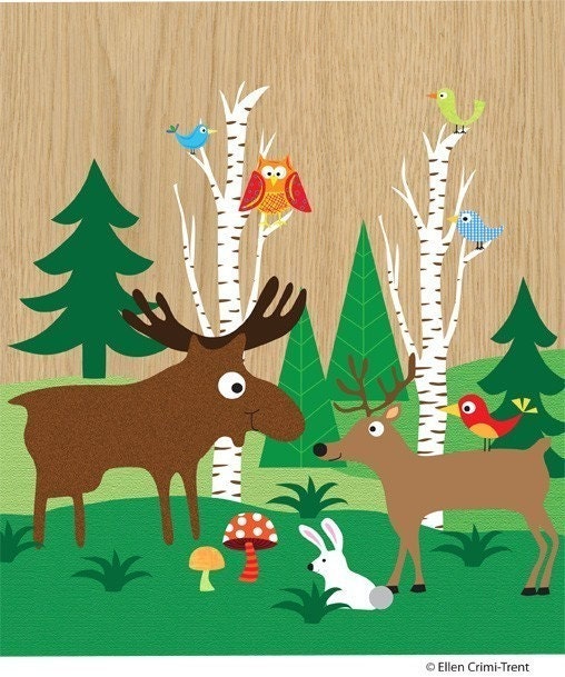 Woodland Friends print- kids wall art