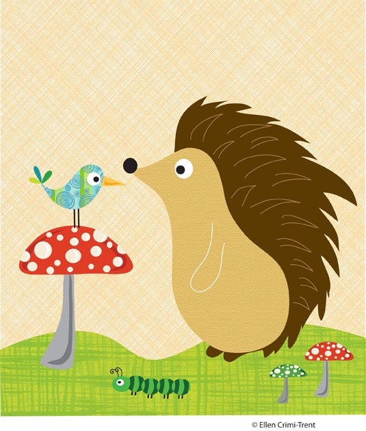 Kids wall Art -Hedgehog and bird