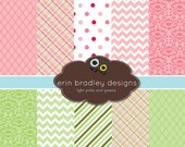 Digital Scrapbook Paper Personal & Commercial Use Preppy Pinks and Greens Il_170x135