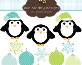 Holiday Clipart Clip Art Personal & Commercial Use Blue and Green Penguins Instant Download Il_170x135