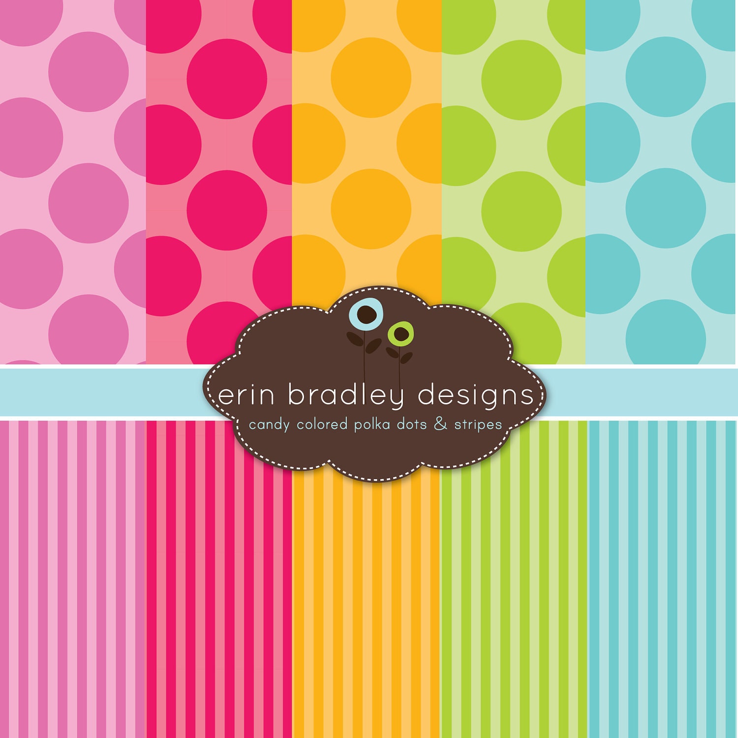 Digital Scrapbook Paper Personal and Commercial Use Colorful Polka Dots and Stripes