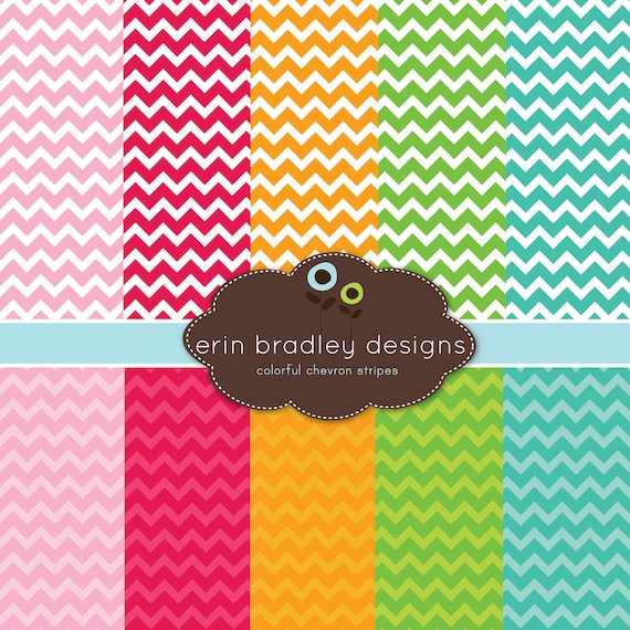 Digital Paper Pack Personal and Commercial Use Colorful Chevron Stripes