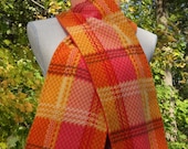 Womens Red Orange Yellow Plaid Fleece Scarf