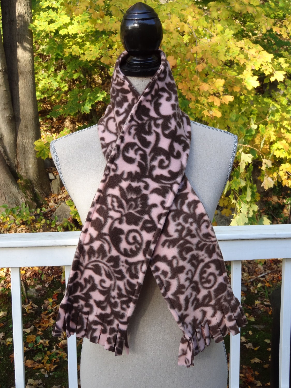 Girls Pink and Brown Floral Print Fleece Scarf