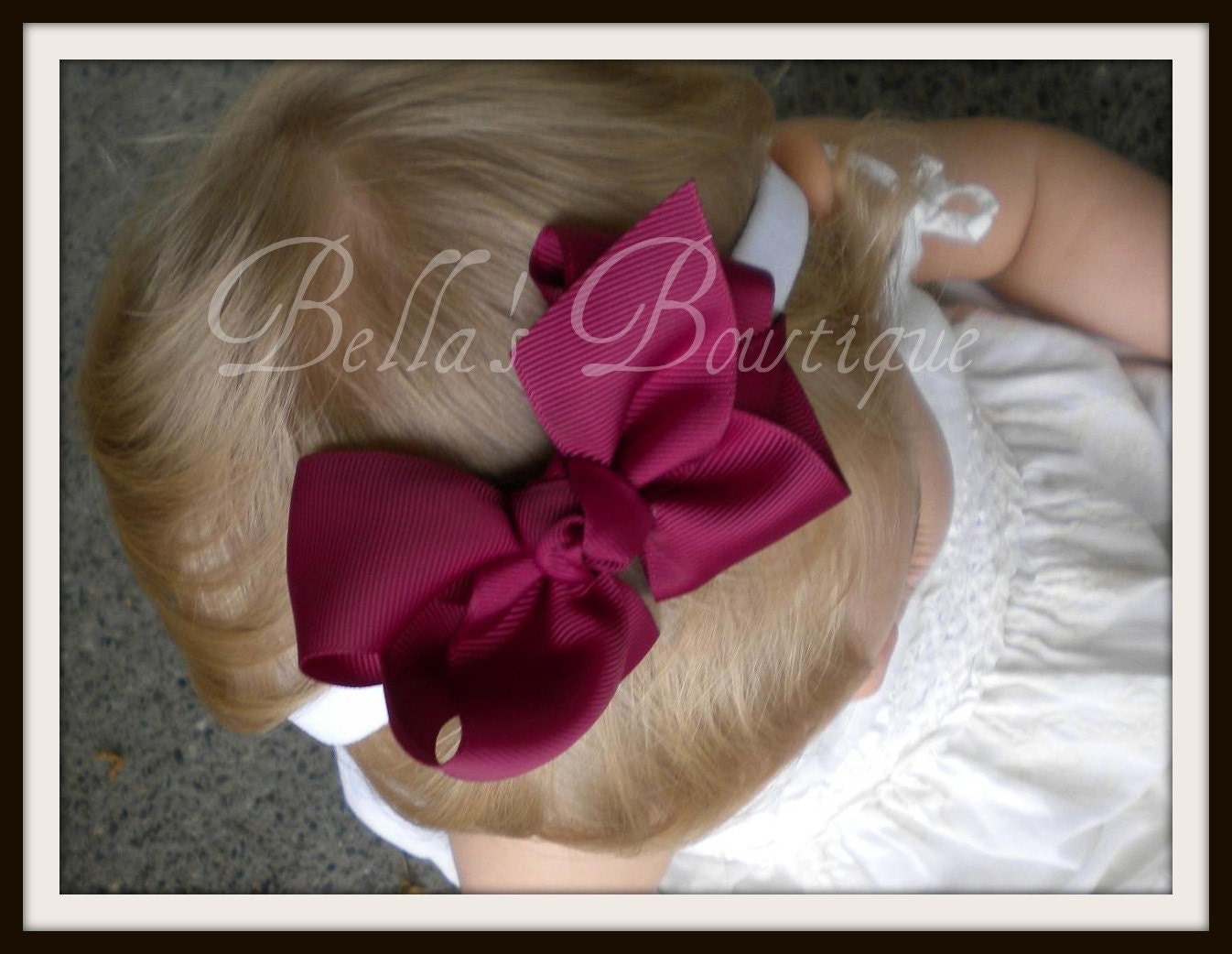 Burgundy Hair Bow HEADBAND Fall Skinny White Large Bow Simple Plain Original Boutique Fits GIrLS All Ages BaBIES Baby Toddlers BiG Kdis too