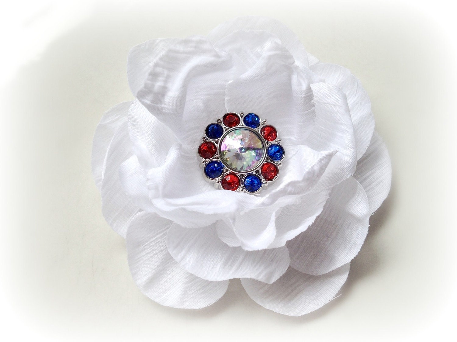 4th of JULY Red White Blue Rhinestone Flower Hair clip Women Adults Kids Girls American Patriotic Boutique Photography Prop Party