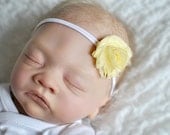 PREEMIE SIZE headband Soft Yellow Petite Dainty Couture WHIPPED wedding baby christening Shabby Chic Frayed Rose Rosette