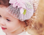 Flowergirl fascinator  - vintage tulle and veil bow -  Wedding flower girl accessories -  - little girl headband